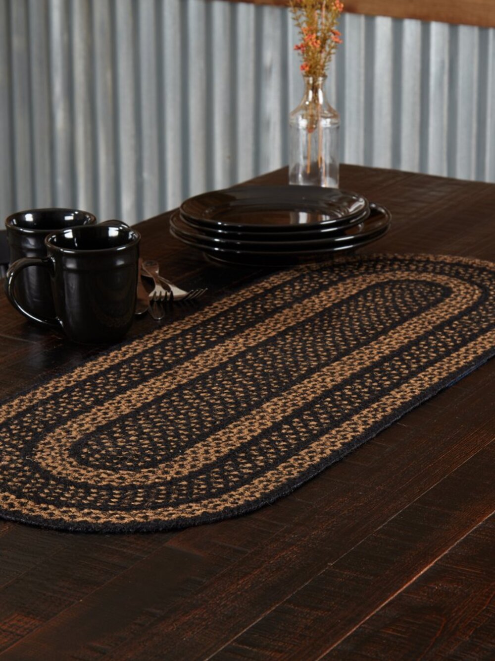 Black & Tan Jute Table Runner 13x36